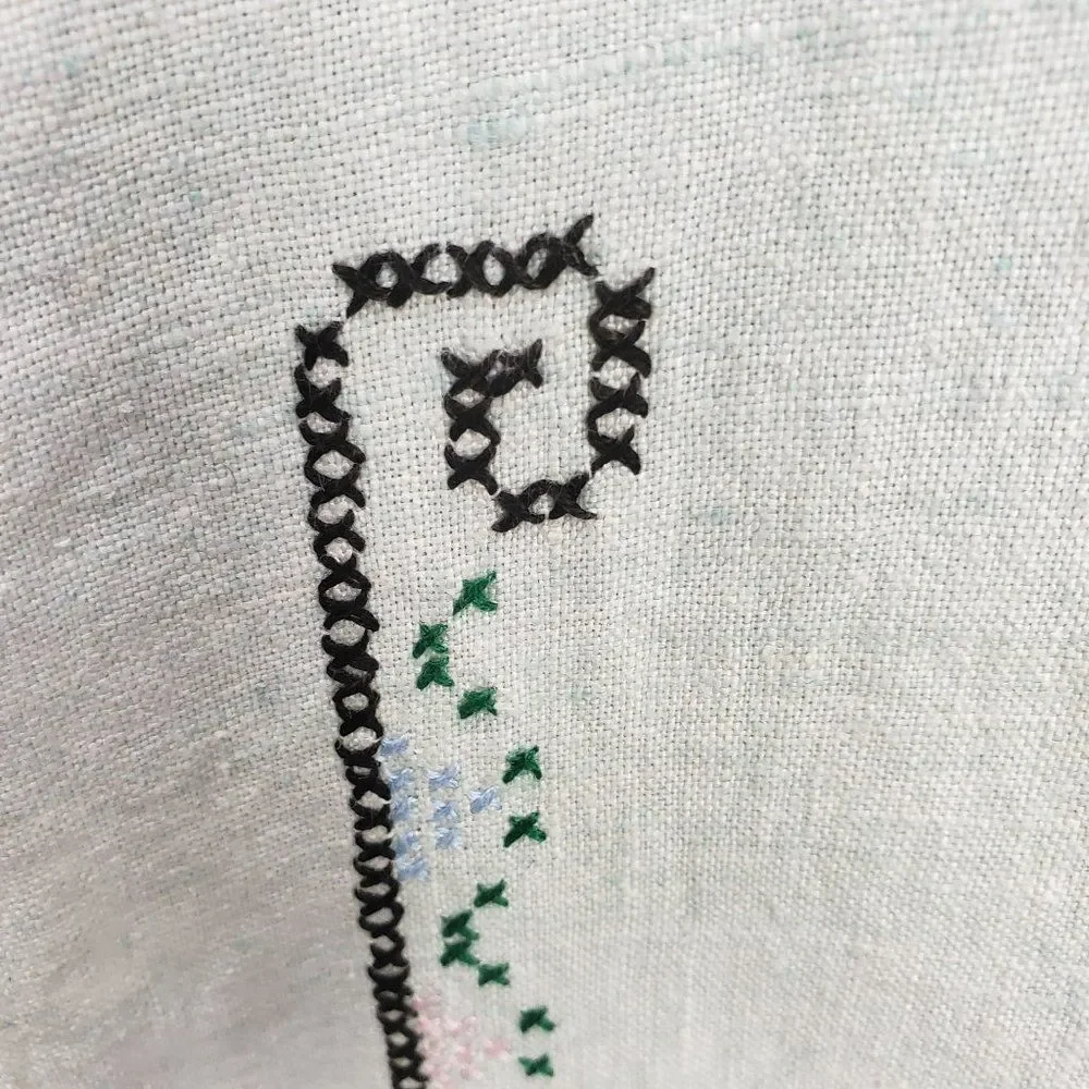 Vintage Dresser Scarf Table Runner Floral‎ Handmade Hand Stitched Fringe Green